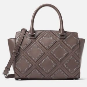 Michael Kors Cinder Leather Diamond Grommet Selma Med Satchel 